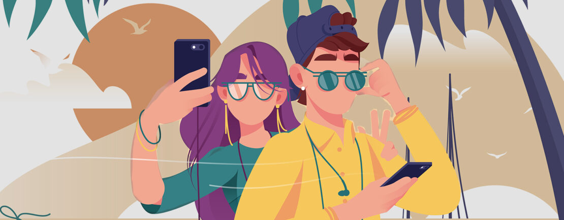 Illustration representing everyday people using mobile technology to explore side hustles, local services, and new income opportunities. {{brizy_dc_image_alt entityId=